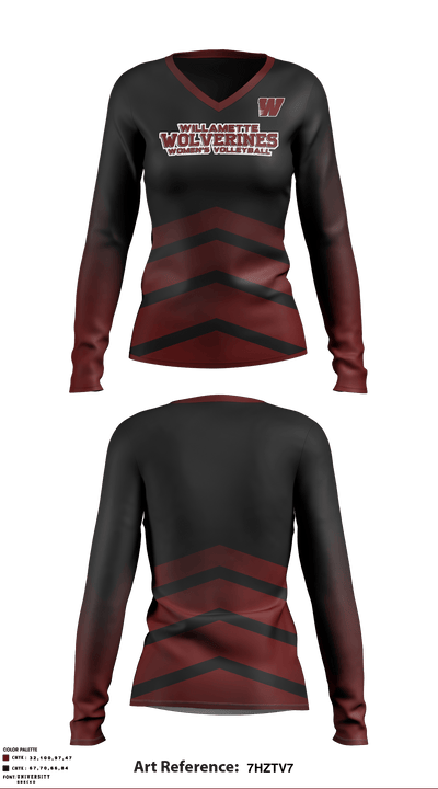 Willamette Wolverines 47508397 Women's Long Sleeve V-neck Shirt - 2