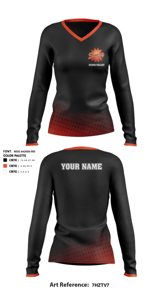 Women's Long Sleeve Vneck Shirt, Cedar Valley College Basketball, Women's Basketball, Teamtime, Team time, sublimation, custom sports apparel, team uniforms, spirit wear, spiritwear, sports uniforms, custom shirts, team store, custom team store, fundraiser sports, apparel fundraiser