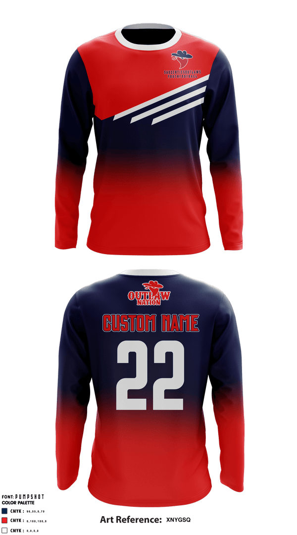 Long Sleeve Performance Shirt, Saugerties Outlaws Youth Football, Football, Teamtime, Team time, sublimation, custom sports apparel, team uniforms, spirit wear, spiritwear, sports uniforms, custom shirts, team store, custom team store, fundraiser sports, apparel fundraiser