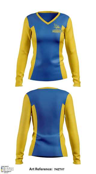 Women's Long Sleeve Vneck Shirt, California State University Bakersfield Cheer, School Spirit Store, Teamtime, Team time, sublimation, custom sports apparel, team uniforms, spirit wear, spiritwear, sports uniforms, custom shirts, team store, custom team store, fundraiser sports, apparel fundraiser