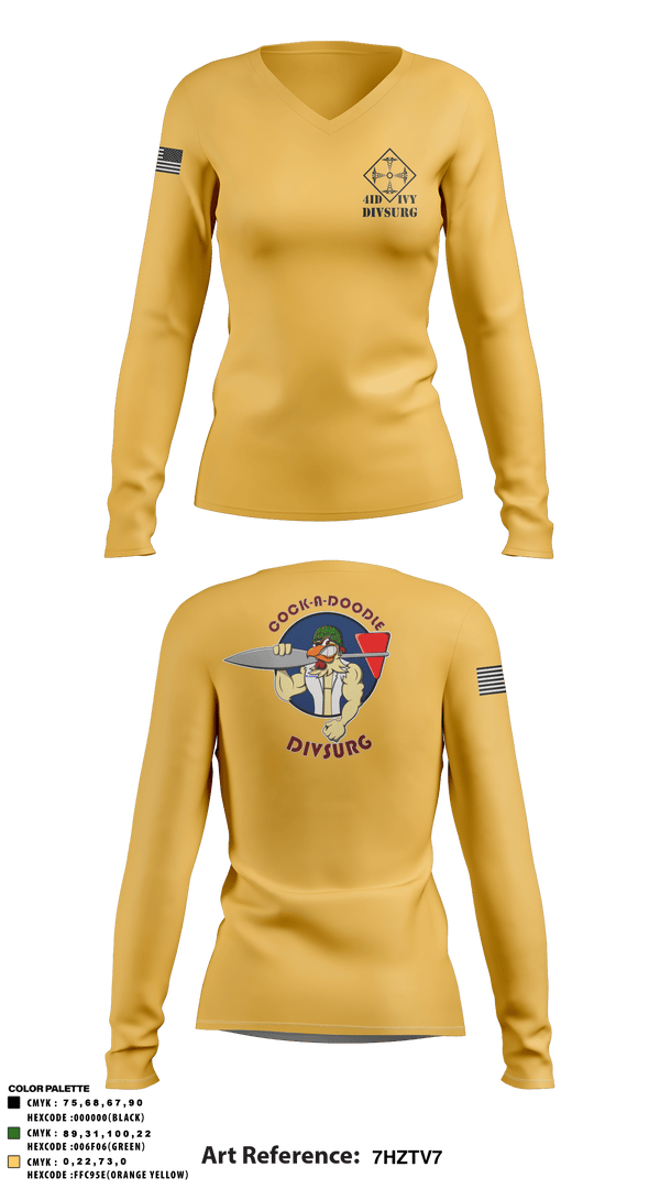 Women's Long Sleeve Vneck Shirt, DIVSURG, 4ID, Army, Teamtime, Team time, sublimation, custom sports apparel, team uniforms, spirit wear, spiritwear, sports uniforms, custom shirts, team store, custom team store, fundraiser sports, apparel fundraiser