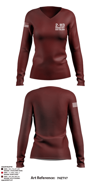 2-113 Infantry Battalion 17393879 Women's Long Sleeve V-neck Shirt - 3