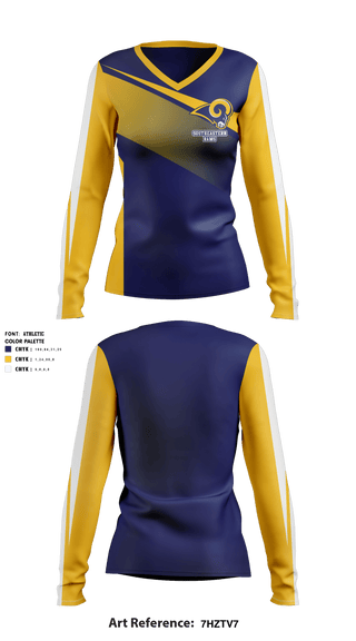 Women's Long Sleeve Vneck Shirt, Southeastern Rams, Football, Teamtime, Team time, sublimation, custom sports apparel, team uniforms, spirit wear, spiritwear, sports uniforms, custom shirts, team store, custom team store, fundraiser sports, apparel fundraiser