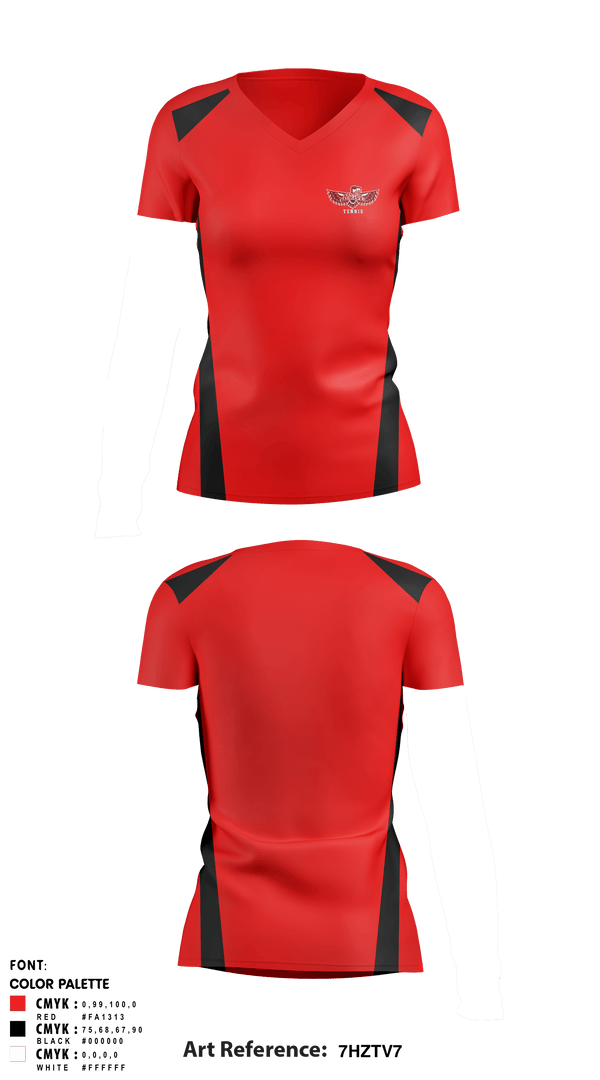 Women's Short Sleeve Vneck Shirt, Renton Redhawks, Tennis, Teamtime, Team time, sublimation, custom sports apparel, team uniforms, spirit wear, spiritwear, sports uniforms, custom shirts, team store, custom team store, fundraiser sports, apparel fundraiser