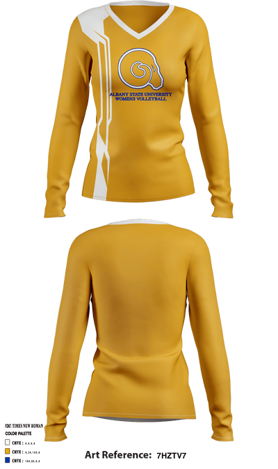 Albany State University Women's Volleyball 18785710 Women's Long Sleeve V-neck Shirt - 2