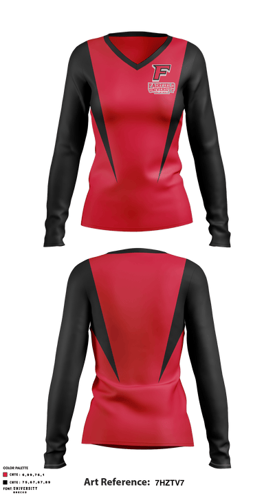 Fairfield University Volleyball 10827047 Women's Long Sleeve V-neck Shirt - 1