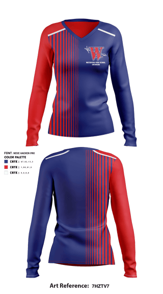 Women's Long Sleeve Vneck Shirt, Waterford High School Swimming, School Spirit Store, Teamtime, Team time, sublimation, custom sports apparel, team uniforms, spirit wear, spiritwear, sports uniforms, custom shirts, team store, custom team store, fundraiser sports, apparel fundraiser