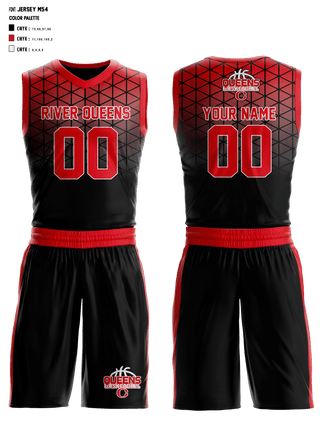 Basketball Uniform, River Queens Basketball, Women's Basketball, Teamtime, Team time, sublimation, custom sports apparel, team uniforms, spirit wear, spiritwear, sports uniforms, custom shirts, team store, custom team store, fundraiser sports, apparel fundraiser