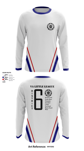 Long Sleeve Performance Shirt, Virginia District 6 Little League, Baseball, Teamtime, Team time, sublimation, custom sports apparel, team uniforms, spirit wear, spiritwear, sports uniforms, custom shirts, team store, custom team store, fundraiser sports, apparel fundraiser