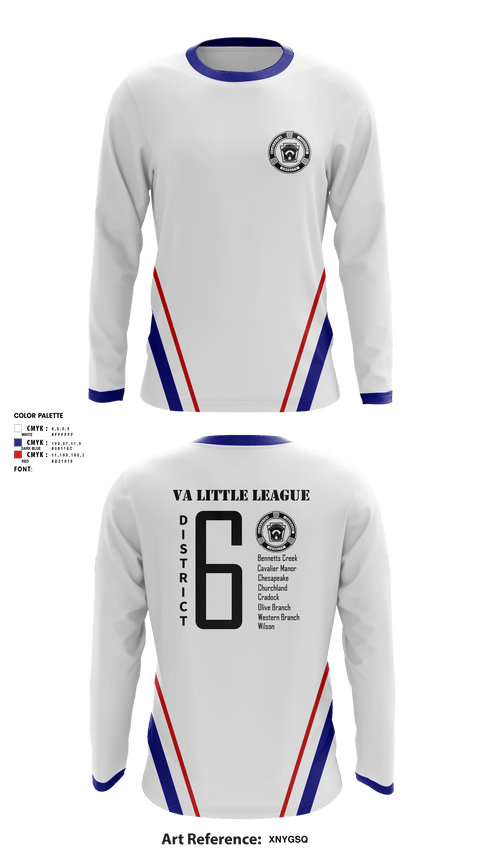 Long Sleeve Performance Shirt, Virginia District 6 Little League, Baseball, Teamtime, Team time, sublimation, custom sports apparel, team uniforms, spirit wear, spiritwear, sports uniforms, custom shirts, team store, custom team store, fundraiser sports, apparel fundraiser