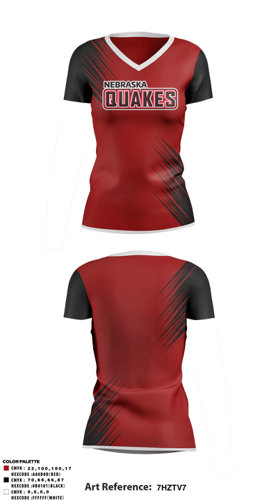 Nebraska Quakes Softball 3496061 Women's Short Sleeve V-neck Shirt - 1