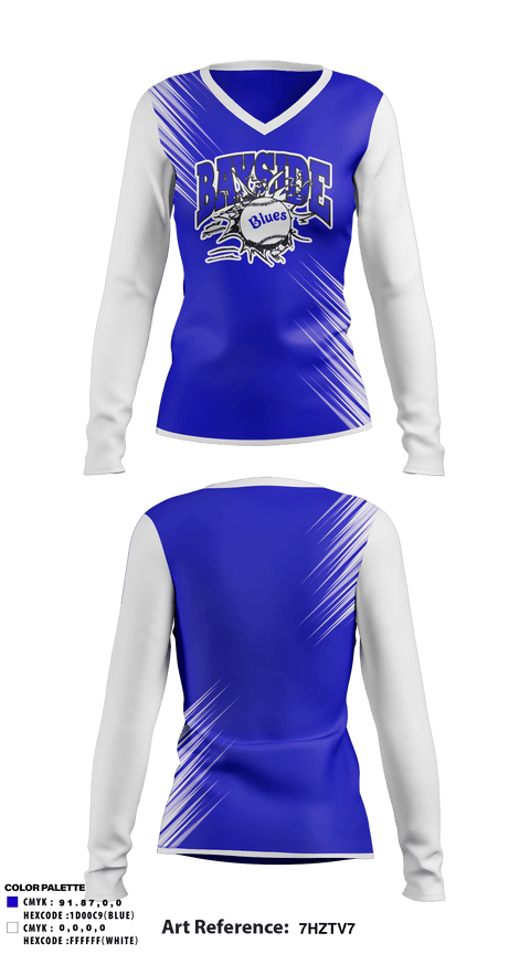Women's Long Sleeve Vneck Shirt, Bayside Blues Softball, Softball, Teamtime, Team time, sublimation, custom sports apparel, team uniforms, spirit wear, spiritwear, sports uniforms, custom shirts, team store, custom team store, fundraiser sports, apparel fundraiser