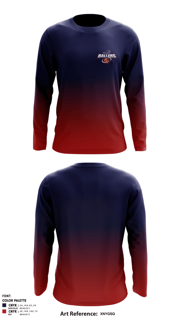Long Sleeve Performance Shirt, Ballers Basketball, Men's Basketball, Teamtime, Team time, sublimation, custom sports apparel, team uniforms, spirit wear, spiritwear, sports uniforms, custom shirts, team store, custom team store, fundraiser sports, apparel fundraiser
