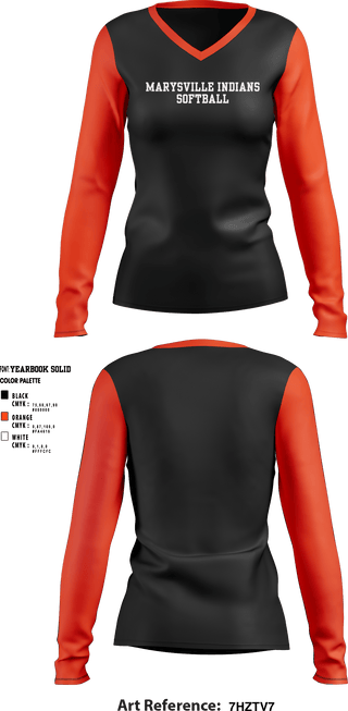 Women's Long Sleeve Vneck Shirt, Marysville indians, Softball, Teamtime, Team time, sublimation, custom sports apparel, team uniforms, spirit wear, spiritwear, sports uniforms, custom shirts, team store, custom team store, fundraiser sports, apparel fundraiser
