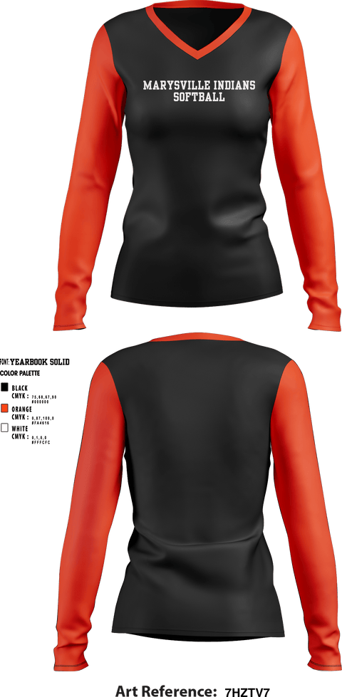 Women's Long Sleeve Vneck Shirt, Marysville indians, Softball, Teamtime, Team time, sublimation, custom sports apparel, team uniforms, spirit wear, spiritwear, sports uniforms, custom shirts, team store, custom team store, fundraiser sports, apparel fundraiser