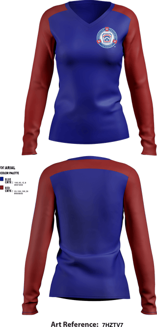 Women's Long Sleeve Vneck Shirt, Newport Little League, Baseball, Teamtime, Team time, sublimation, custom sports apparel, team uniforms, spirit wear, spiritwear, sports uniforms, custom shirts, team store, custom team store, fundraiser sports, apparel fundraiser