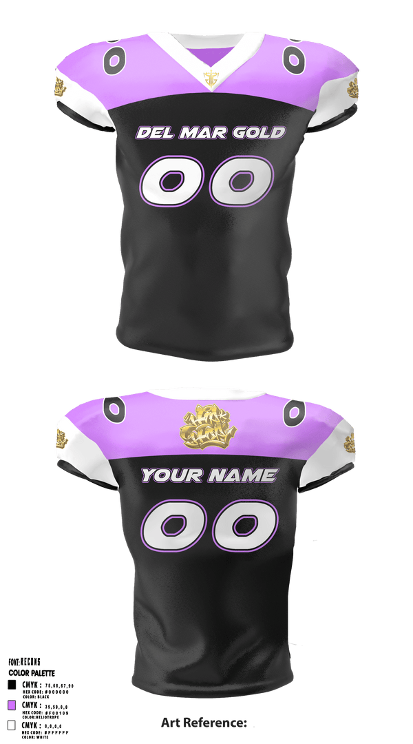 Football Jersey, Del Mar Gold, Football, Teamtime, Team time, sublimation, custom sports apparel, team uniforms, spirit wear, spiritwear, sports uniforms, custom shirts, team store, custom team store, fundraiser sports, apparel fundraiser
