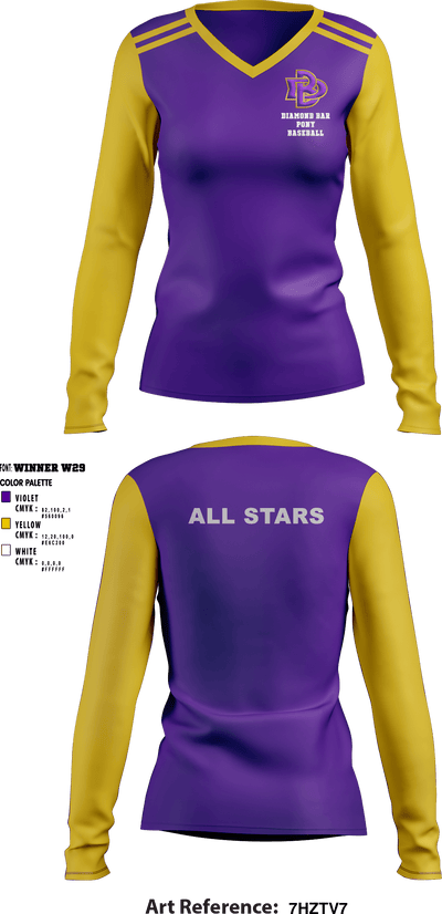 Diamond Bar Pony Baseball 95504281 Women's Long Sleeve V-neck Shirt - 2