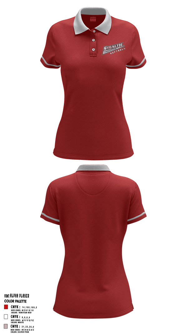 Women's Short Sleeve Performance Polo, Stealth Softball Org, Softball, Teamtime, Team time, sublimation, custom sports apparel, team uniforms, spirit wear, spiritwear, sports uniforms, custom shirts, team store, custom team store, fundraiser sports, apparel fundraiser