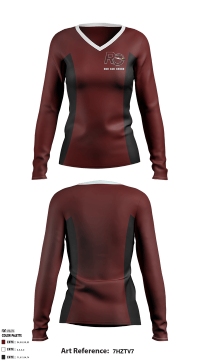 Red Oak High School Cheer 75416975 Women's Long Sleeve V-neck Shirt - 1