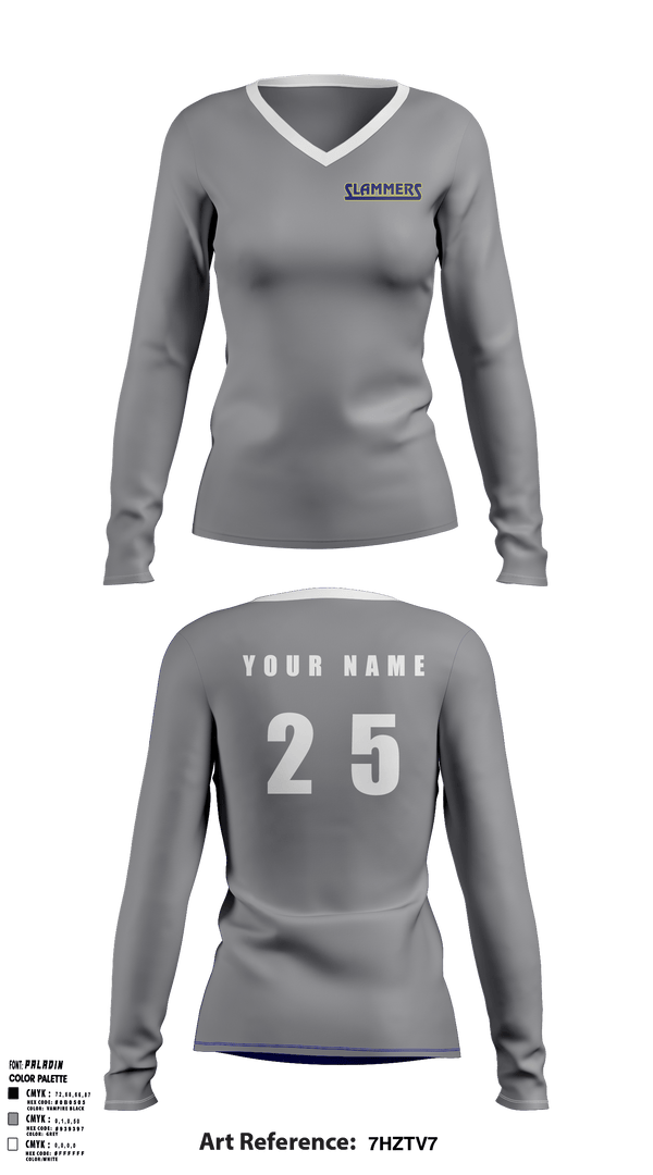 Women's Long Sleeve Vneck Shirt, Slammers FP, Softball, Teamtime, Team time, sublimation, custom sports apparel, team uniforms, spirit wear, spiritwear, sports uniforms, custom shirts, team store, custom team store, fundraiser sports, apparel fundraiser