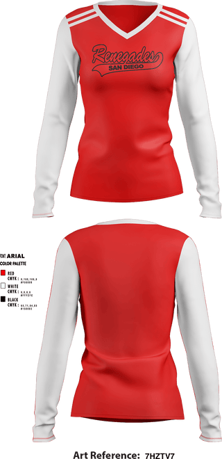 Women's Long Sleeve Vneck Shirt, San Diego Renegades, Spirit Store, Teamtime, Team time, sublimation, custom sports apparel, team uniforms, spirit wear, spiritwear, sports uniforms, custom shirts, team store, custom team store, fundraiser sports, apparel fundraiser