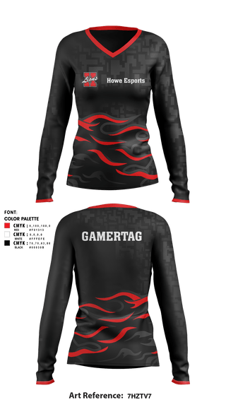 Women's Long Sleeve Vneck Shirt, Howe Lions, E-Sports, Teamtime, Team time, sublimation, custom sports apparel, team uniforms, spirit wear, spiritwear, sports uniforms, custom shirts, team store, custom team store, fundraiser sports, apparel fundraiser