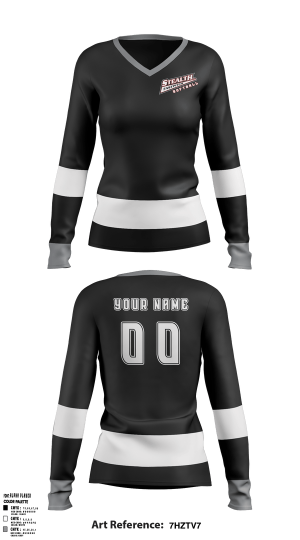 Women's Long Sleeve Vneck Shirt, Stealth Softball Org, Softball, Teamtime, Team time, sublimation, custom sports apparel, team uniforms, spirit wear, spiritwear, sports uniforms, custom shirts, team store, custom team store, fundraiser sports, apparel fundraiser