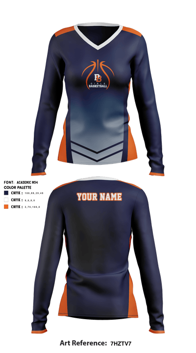 Poston Butte High School Basketball 66758149 Women's Long Sleeve V-neck Shirt - 1