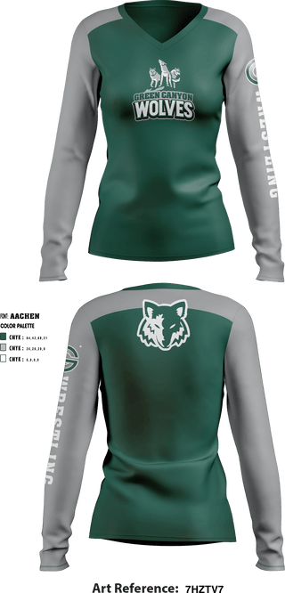 Women's Long Sleeve Vneck Shirt, Green Canyon High School Wrestling, Wrestling, Teamtime, Team time, sublimation, custom sports apparel, team uniforms, spirit wear, spiritwear, sports uniforms, custom shirts, team store, custom team store, fundraiser sports, apparel fundraiser