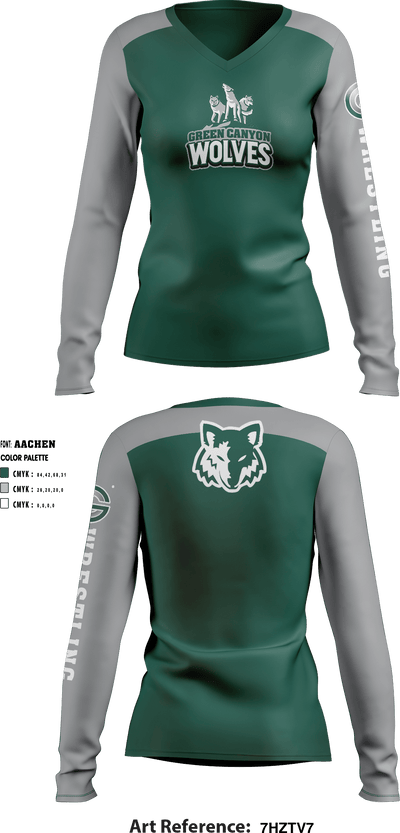 Green Canyon High School Wrestling 54384005 Women's Long Sleeve V-neck Shirt - 1