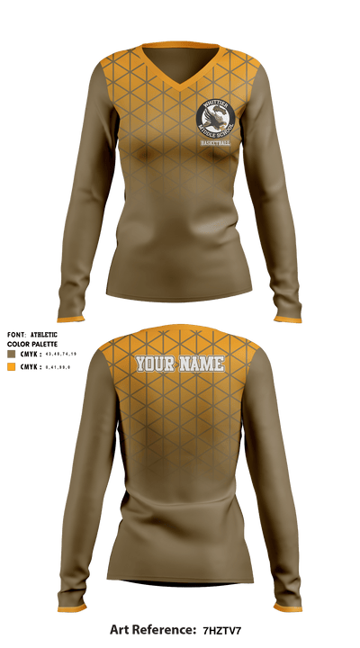 Whittier Middle School Basketball 85731698 Women's Long Sleeve V-neck Shirt - 1