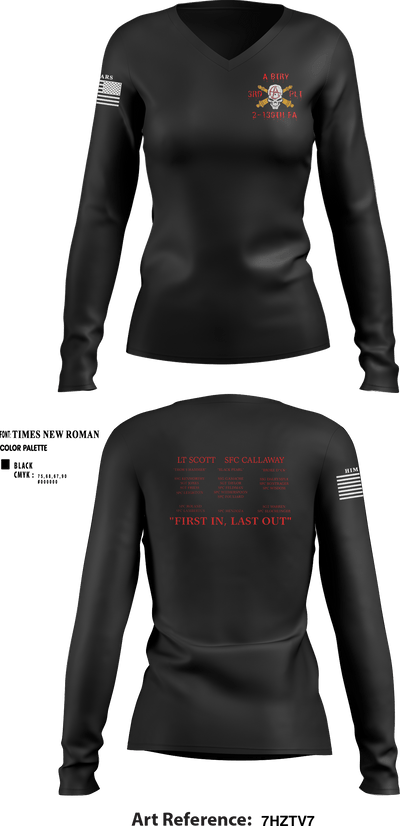 3RD PLT A BTRY 2-130TH FA 81663306 Women's Long Sleeve V-neck Shirt - 6