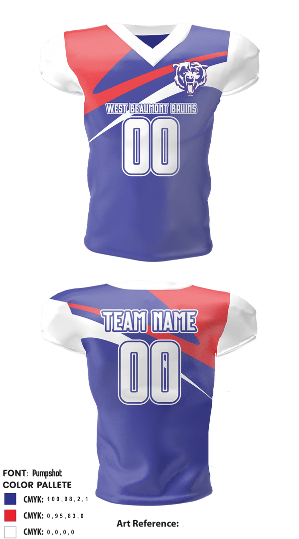 Football Jersey, West Beaumont Bruins Intermediate Football League, Football, Teamtime, Team time, sublimation, custom sports apparel, team uniforms, spirit wear, spiritwear, sports uniforms, custom shirts, team store, custom team store, fundraiser sports, apparel fundraiser