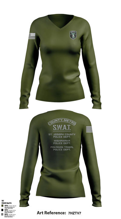 St. Joseph County SWAT 54759610 Women's Long Sleeve V-neck Shirt - 3
