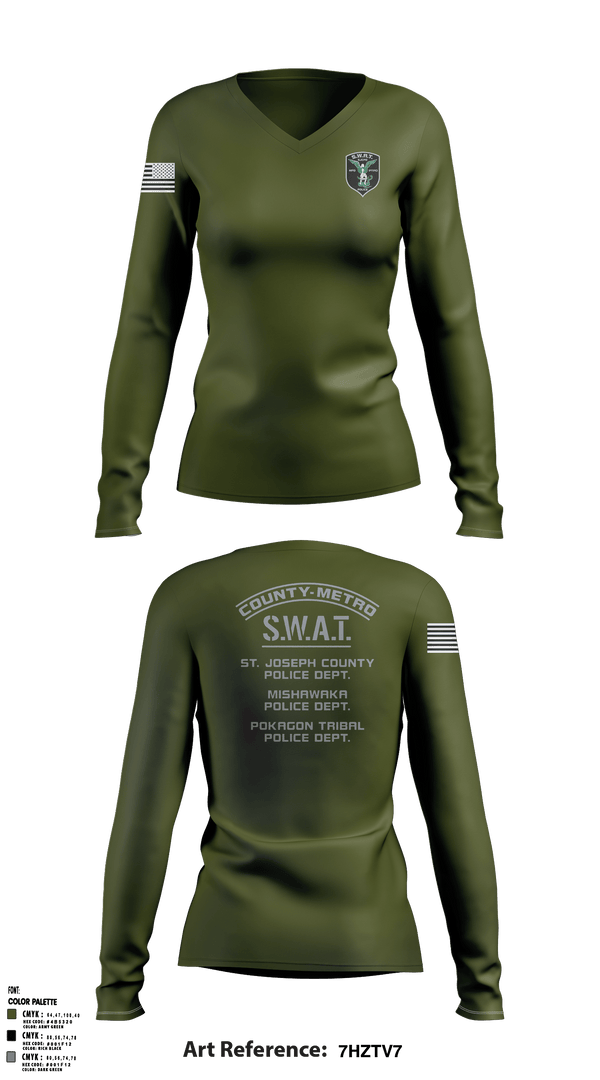 Women's Long Sleeve Vneck Shirt, St. Joseph County SWAT, , Teamtime, Team time, sublimation, custom sports apparel, team uniforms, spirit wear, spiritwear, sports uniforms, custom shirts, team store, custom team store, fundraiser sports, apparel fundraiser