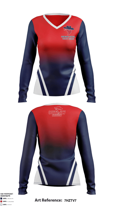 Saugerties Outlaws Youth Cheer 64678196 Women's Long Sleeve V-neck Shirt - 2