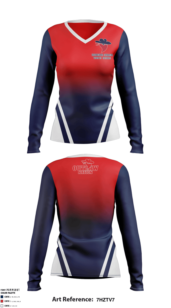 Women's Long Sleeve Vneck Shirt, Saugerties Outlaws Youth Football, Football, Teamtime, Team time, sublimation, custom sports apparel, team uniforms, spirit wear, spiritwear, sports uniforms, custom shirts, team store, custom team store, fundraiser sports, apparel fundraiser