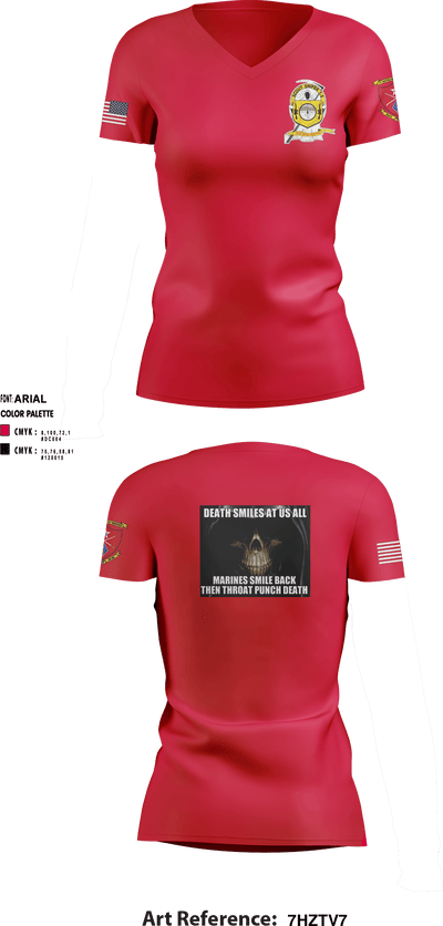 1st Battalion 5th Marines , Grim Reapers 61924302 Women's Short Sleeve V-neck Shirt - 2