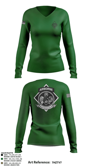 Women's Long Sleeve Vneck Shirt, Joker Company 2/501 PIR 76292379, Army, Teamtime, Team time, sublimation, custom sports apparel, team uniforms, spirit wear, spiritwear, sports uniforms, custom shirts, team store, custom team store, fundraiser sports, apparel fundraiser