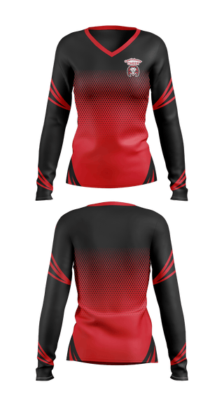 Women's Long Sleeve Vneck Shirt, Castleberry High School Cheer, School Spirit Store, Teamtime, Team time, sublimation, custom sports apparel, team uniforms, spirit wear, spiritwear, sports uniforms, custom shirts, team store, custom team store, fundraiser sports, apparel fundraiser