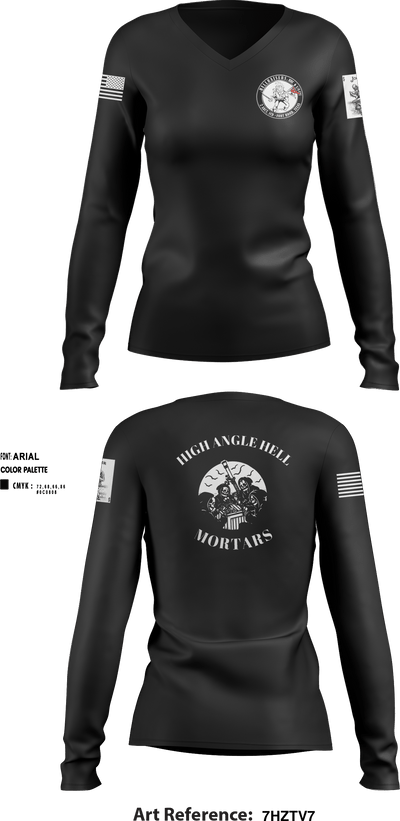 MORTAR, HHC, 1-8CAV 36118103 Women's Long Sleeve V-neck Shirt - 1