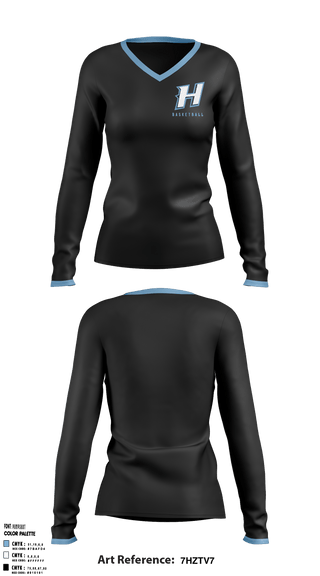Women's Long Sleeve Vneck Shirt, Huntingtown Girls Basketball, Women's Basketball, Teamtime, Team time, sublimation, custom sports apparel, team uniforms, spirit wear, spiritwear, sports uniforms, custom shirts, team store, custom team store, fundraiser sports, apparel fundraiser