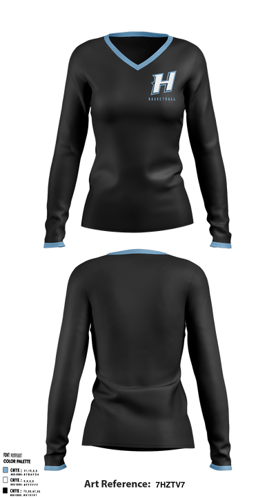 Huntingtown Girls Basketball 50634737 Women's Long Sleeve V-neck Shirt - 3