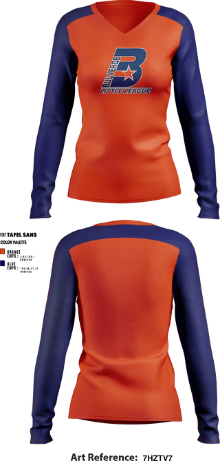 Women's Long Sleeve Vneck Shirt, Bulverde Little League, Baseball, Teamtime, Team time, sublimation, custom sports apparel, team uniforms, spirit wear, spiritwear, sports uniforms, custom shirts, team store, custom team store, fundraiser sports, apparel fundraiser