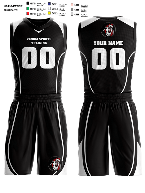 Basketball Uniform, Venom Sports Training, Men's Basketball, Teamtime, Team time, sublimation, custom sports apparel, team uniforms, spirit wear, spiritwear, sports uniforms, custom shirts, team store, custom team store, fundraiser sports, apparel fundraiser