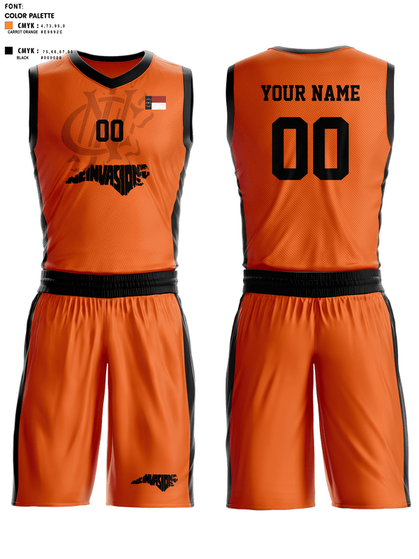 Basketball Uniform, NC INVASION, Men's Basketball, Teamtime, Team time, sublimation, custom sports apparel, team uniforms, spirit wear, spiritwear, sports uniforms, custom shirts, team store, custom team store, fundraiser sports, apparel fundraiser