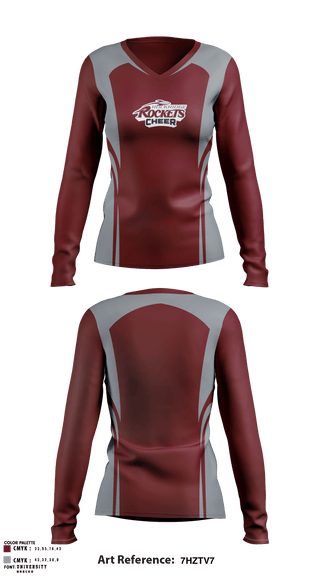 Women's Long Sleeve Vneck Shirt, Rockridge High School Cheer, School Spirit Store, Teamtime, Team time, sublimation, custom sports apparel, team uniforms, spirit wear, spiritwear, sports uniforms, custom shirts, team store, custom team store, fundraiser sports, apparel fundraiser