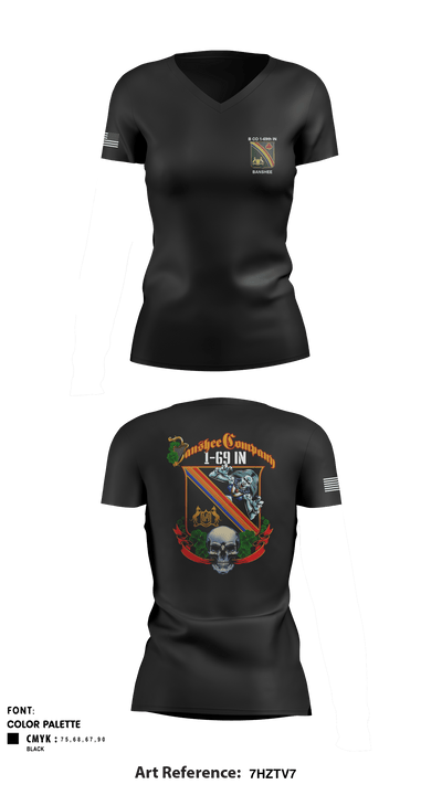 B CO 1-69th IN 22513555 Women's Short Sleeve V-neck Shirt - 8