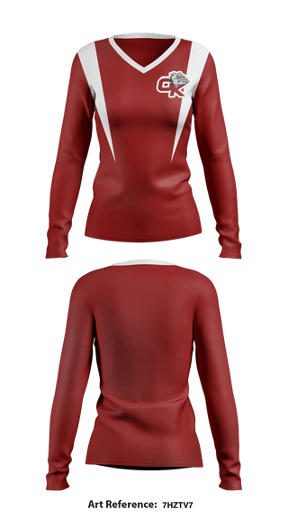 Women's Long Sleeve Vneck Shirt, Okanogan High School Cheer, School Spirit Store, Teamtime, Team time, sublimation, custom sports apparel, team uniforms, spirit wear, spiritwear, sports uniforms, custom shirts, team store, custom team store, fundraiser sports, apparel fundraiser